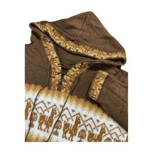 VTG‎ Alpaca Hoodie Sweater Hand-Warmer Pockets Fringe Llama Design Women's M